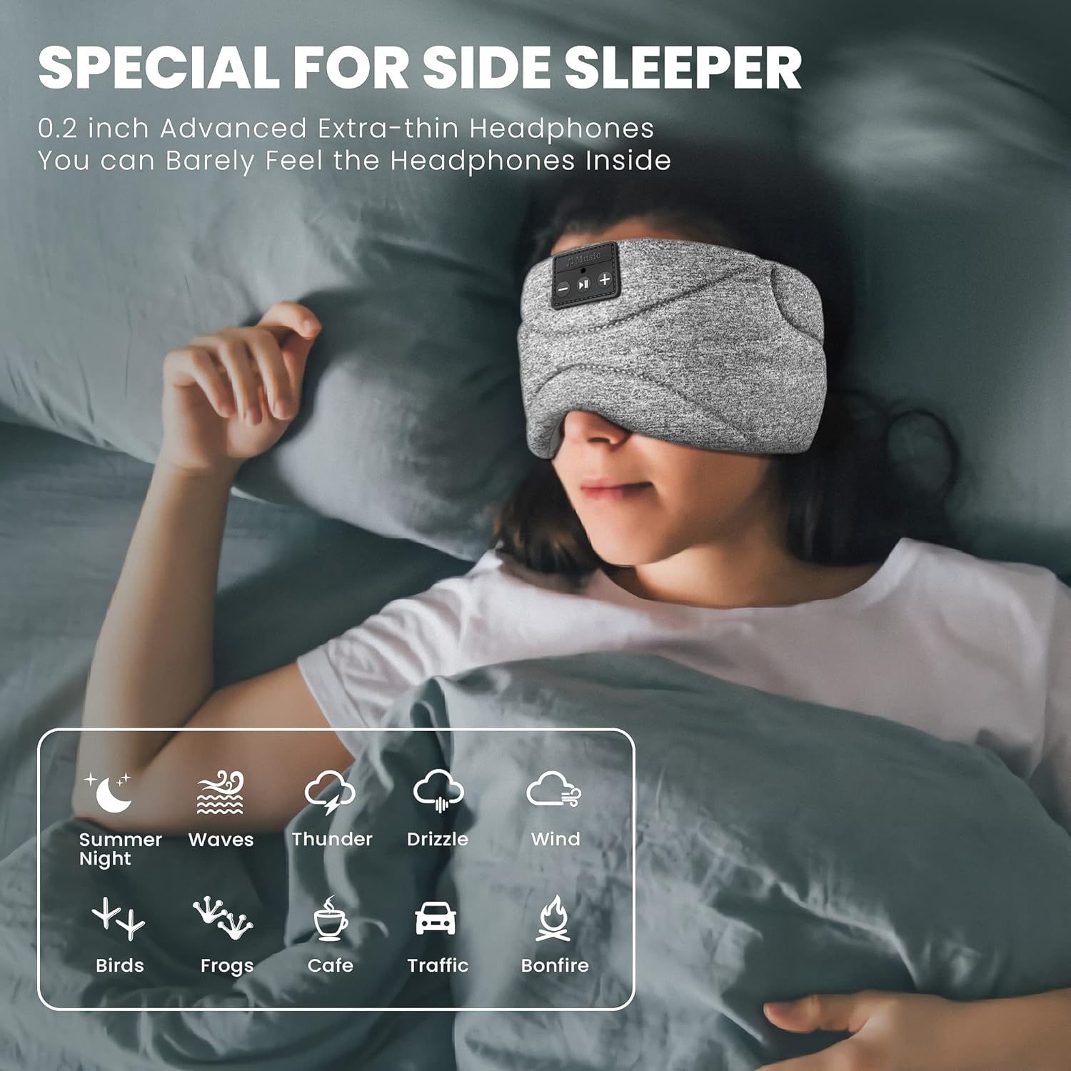 Bluetooth Sleep Mask Headphone with White Noise Blackout Light Ice-Feeling Extra Soft Modal Lining Sleep Eye Mask Ultra-Thin Sleeping Headphones